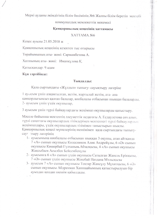 Қамқоршылық кеңес №4 хаттама