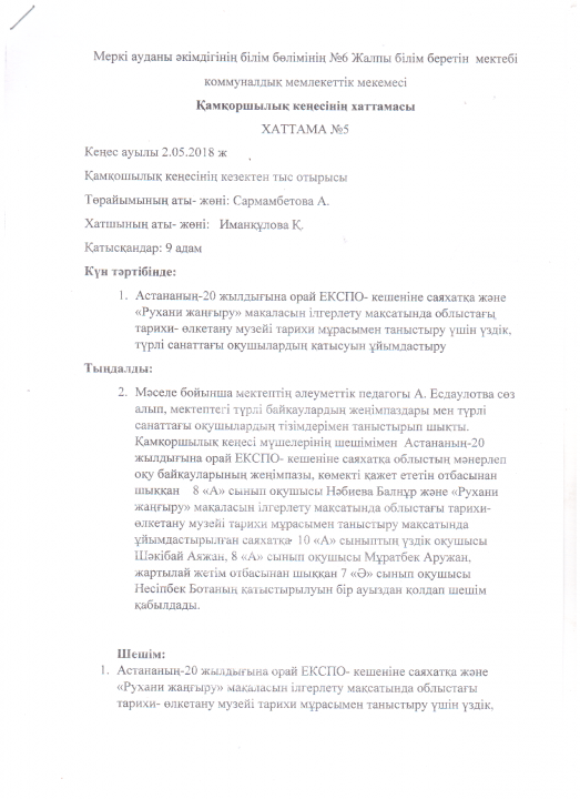 Қамқоршылық кеңес №4 хаттама
