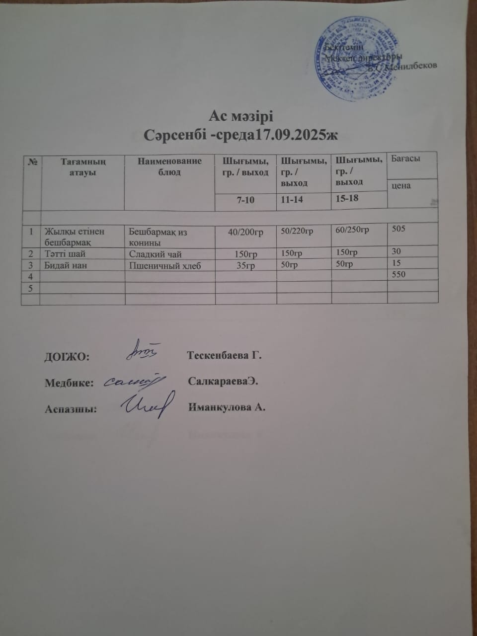 Ас мәзірі