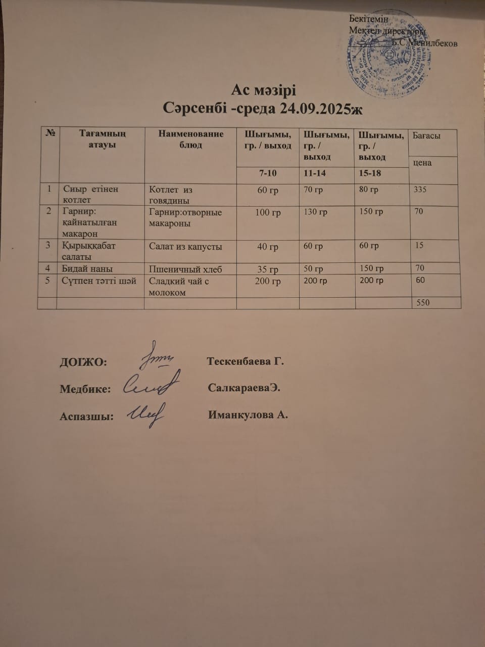 Ас мәзірі