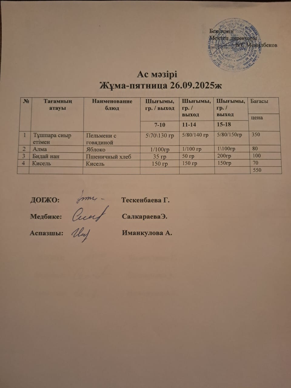 Ас мәзірі