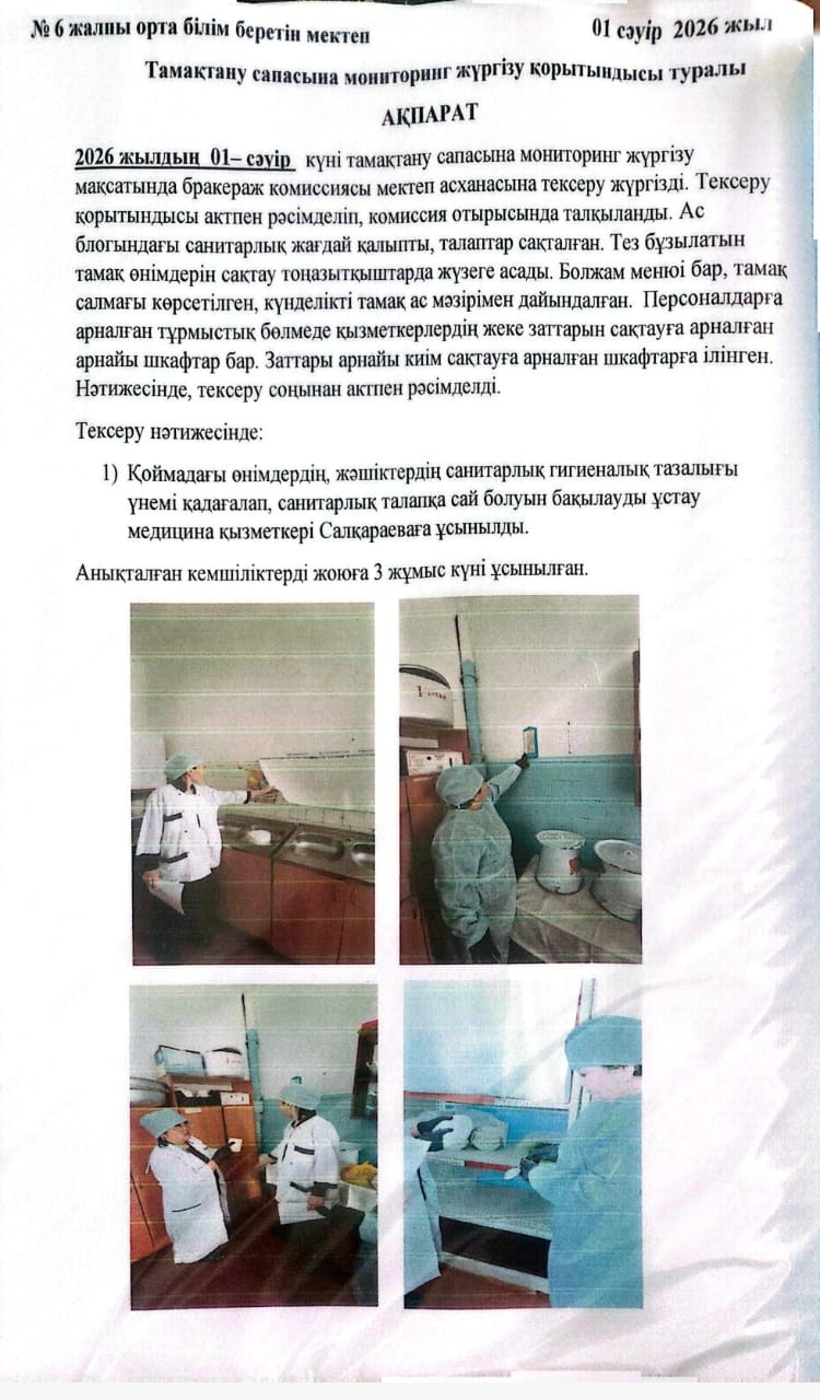 Тамақтану сапасына мониторинг қорытындысының анықтамасы