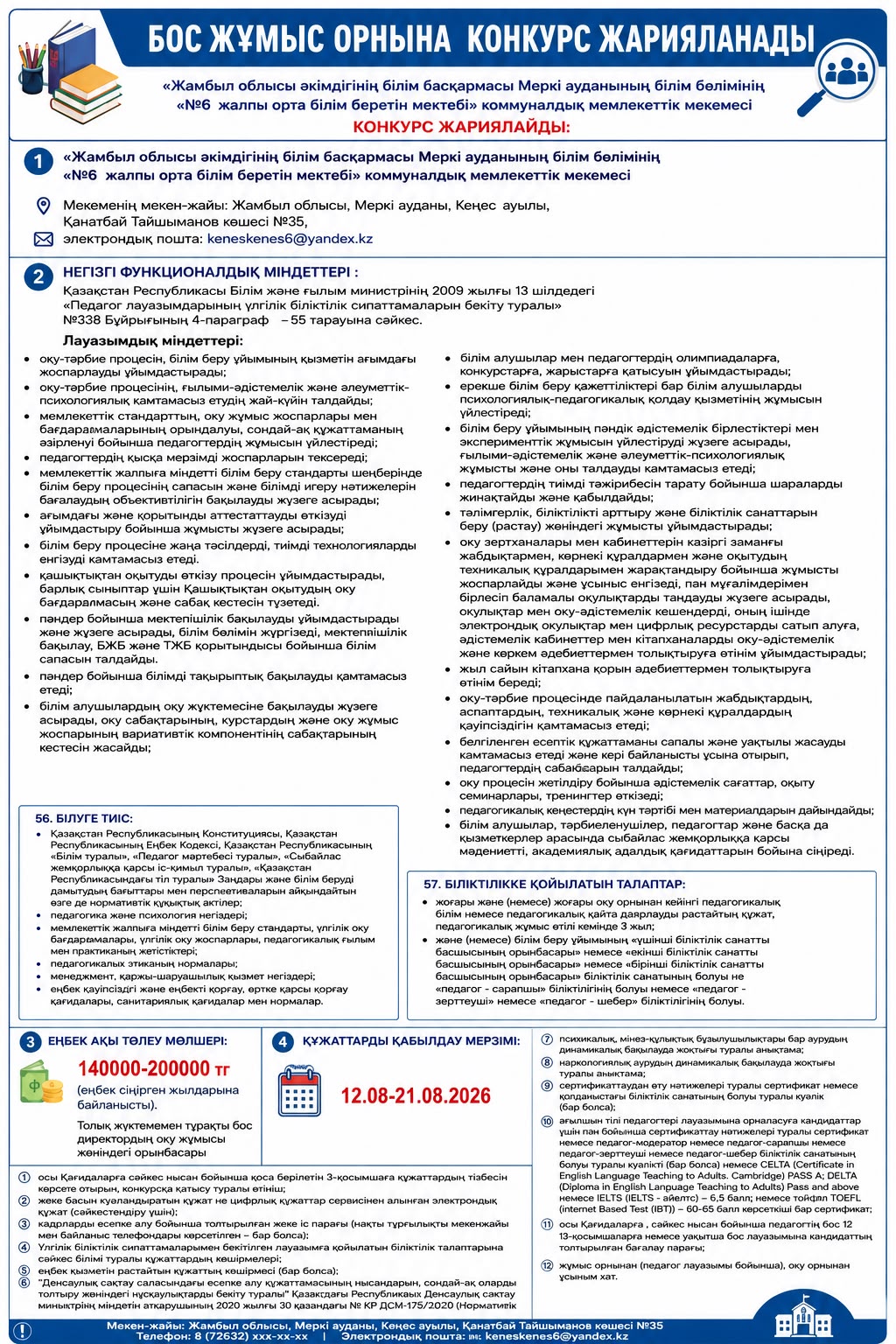 Бос жұмыс орнына конкурс жарияланады
